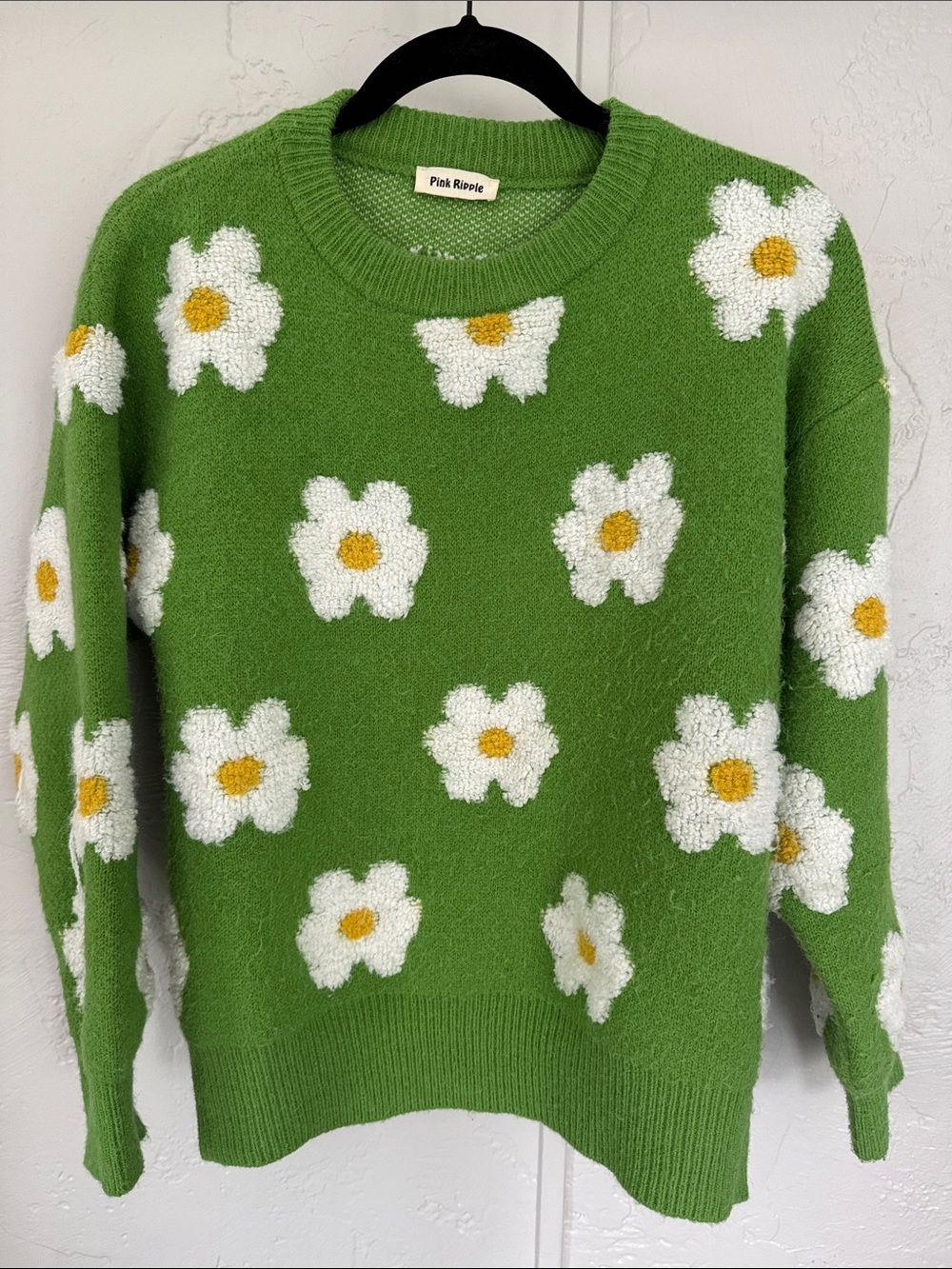 Pink Ripple Green Daisy Sweater